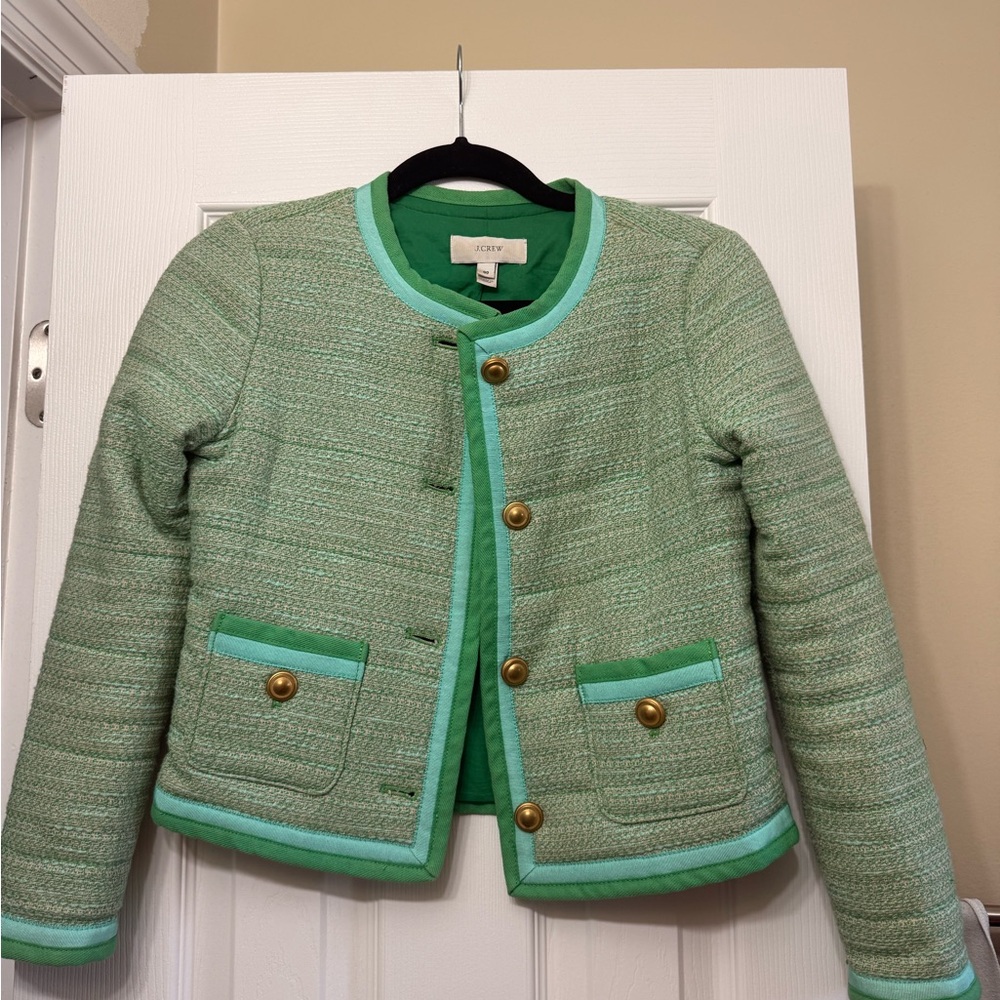 J. Crew Mint Green Blazer with Gold Buttons